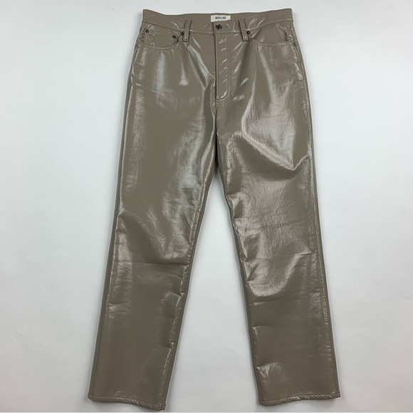 AGOLDE Recycled Leather 90’s Pinch Waist Pant in Quail Patent Sz 31 - Picture 6 of 15